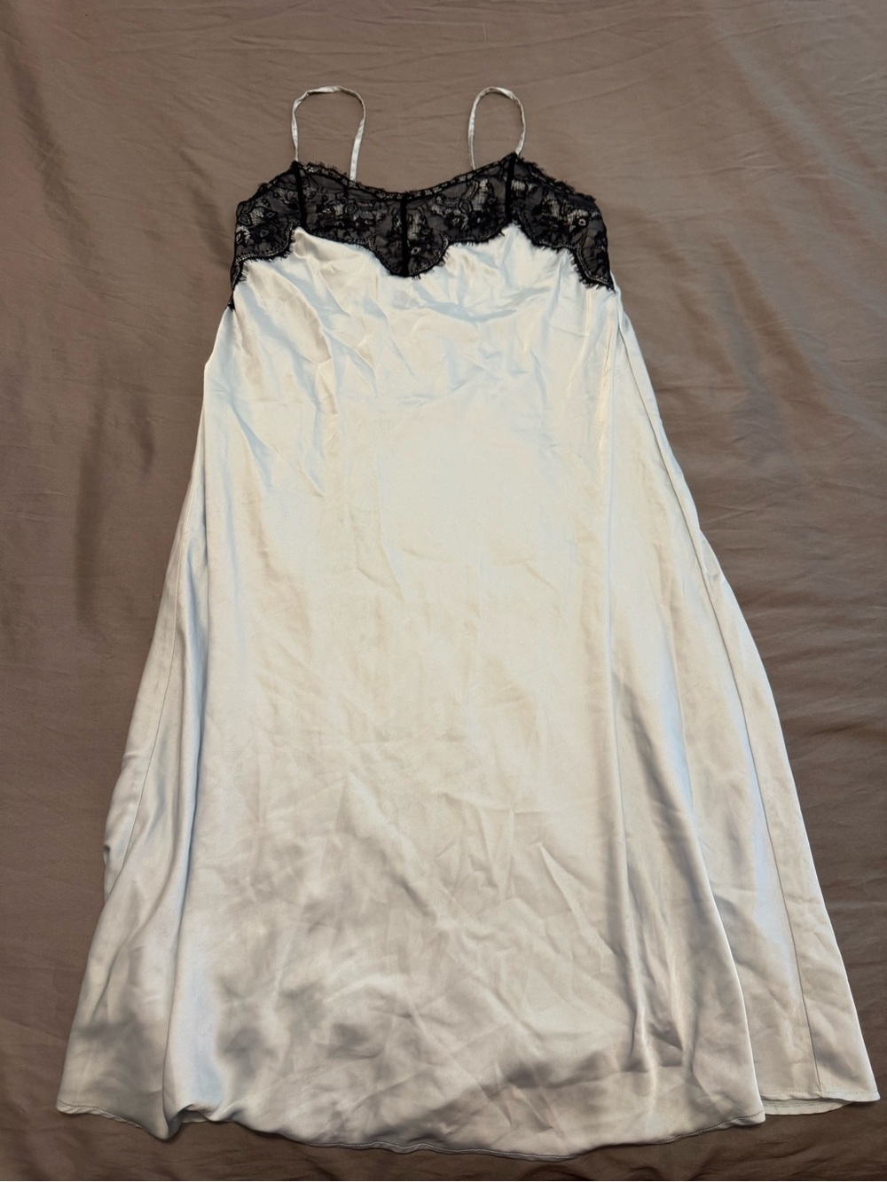 Silky Light Blue Sleep Slip Dress with Black Lace Trim